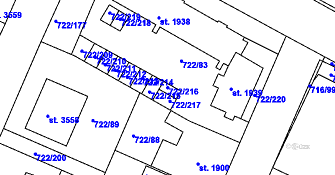 Parcela st. 722/216 v KÚ Pražské Předměstí, Katastrální mapa