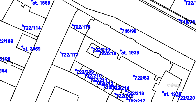 Parcela st. 722/218 v KÚ Pražské Předměstí, Katastrální mapa