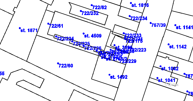 Parcela st. 722/227 v KÚ Pražské Předměstí, Katastrální mapa