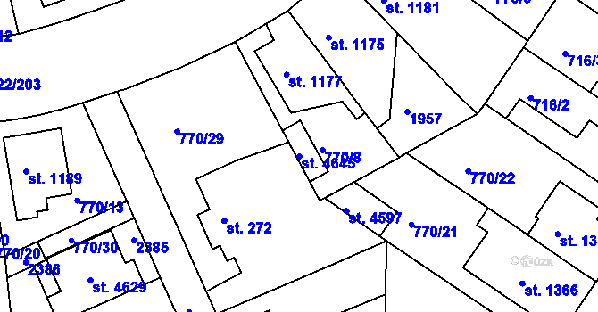 Parcela st. 4645 v KÚ Pražské Předměstí, Katastrální mapa