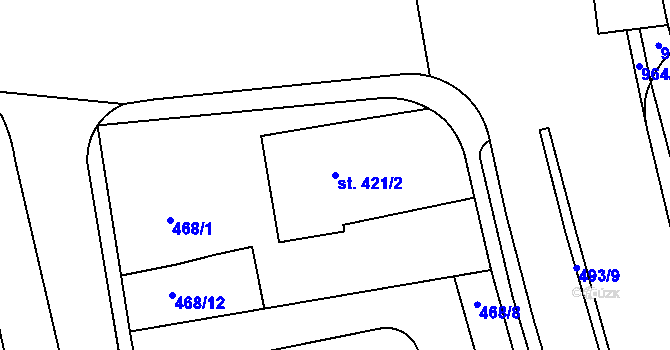 Parcela st. 421/2 v KÚ Nový Hradec Králové, Katastrální mapa
