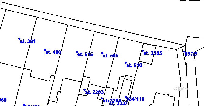 Parcela st. 595 v KÚ Nový Hradec Králové, Katastrální mapa