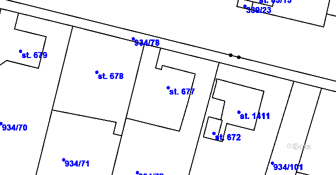 Parcela st. 677 v KÚ Nový Hradec Králové, Katastrální mapa