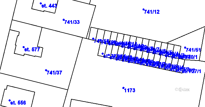 Parcela st. 727/14 v KÚ Nový Hradec Králové, Katastrální mapa