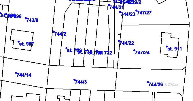 Parcela st. 732 v KÚ Nový Hradec Králové, Katastrální mapa