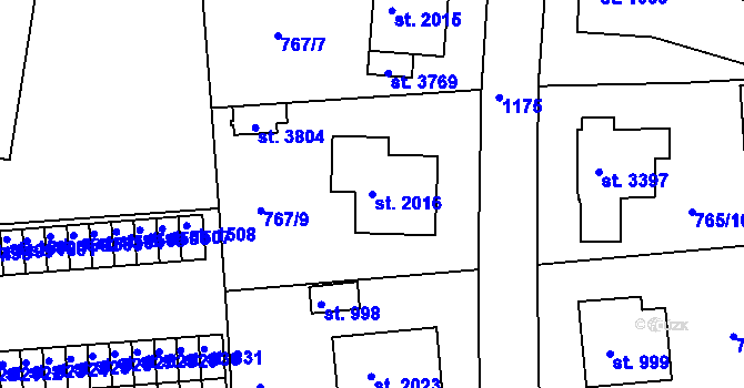 Parcela st. 2016 v KÚ Nový Hradec Králové, Katastrální mapa