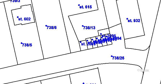 Parcela st. 2089 v KÚ Nový Hradec Králové, Katastrální mapa