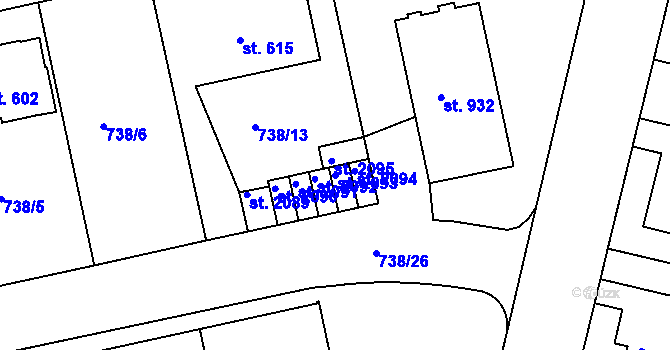 Parcela st. 2093 v KÚ Nový Hradec Králové, Katastrální mapa