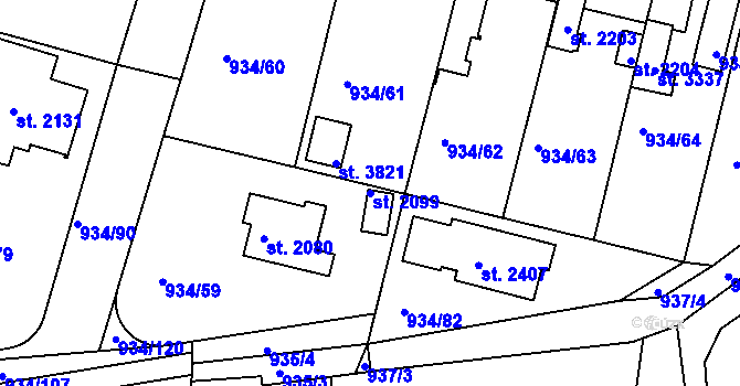 Parcela st. 2099 v KÚ Nový Hradec Králové, Katastrální mapa