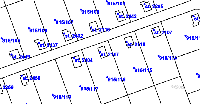 Parcela st. 2117 v KÚ Nový Hradec Králové, Katastrální mapa