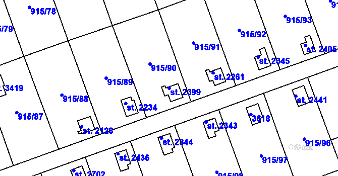 Parcela st. 2399 v KÚ Nový Hradec Králové, Katastrální mapa