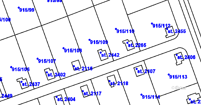 Parcela st. 2442 v KÚ Nový Hradec Králové, Katastrální mapa