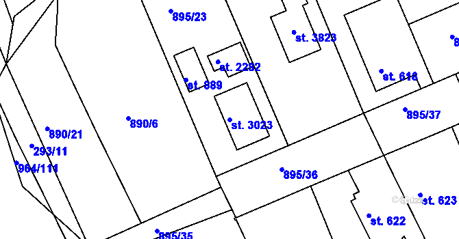 Parcela st. 3023 v KÚ Nový Hradec Králové, Katastrální mapa