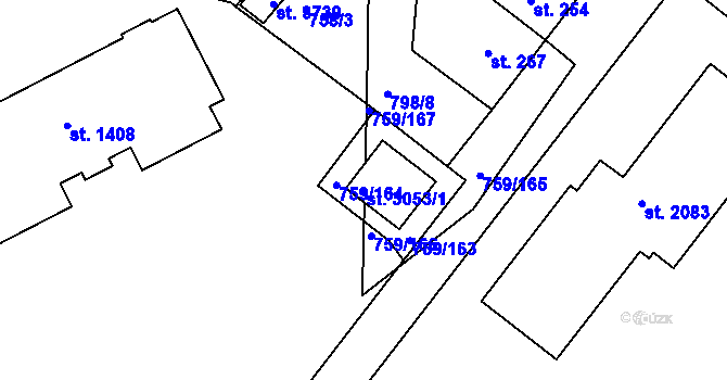 Parcela st. 3053/1 v KÚ Nový Hradec Králové, Katastrální mapa
