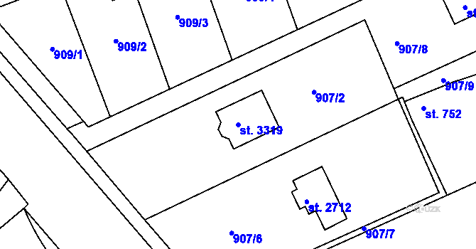 Parcela st. 3319 v KÚ Nový Hradec Králové, Katastrální mapa