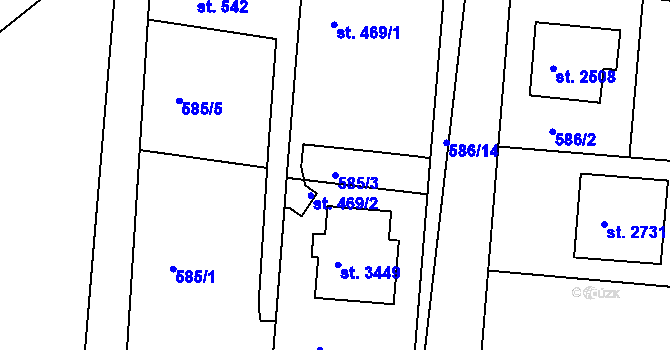 Parcela st. 585/3 v KÚ Nový Hradec Králové, Katastrální mapa