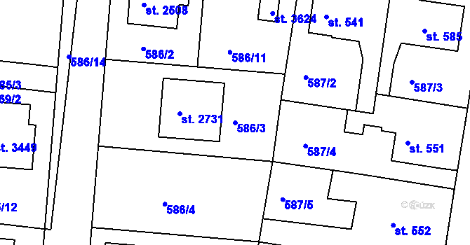 Parcela st. 586/3 v KÚ Nový Hradec Králové, Katastrální mapa