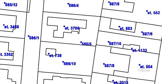 Parcela st. 586/5 v KÚ Nový Hradec Králové, Katastrální mapa