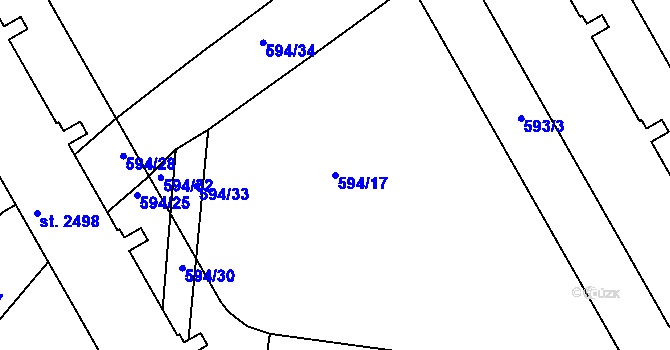 Parcela st. 594/17 v KÚ Nový Hradec Králové, Katastrální mapa