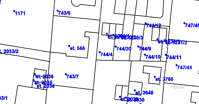 Parcela st. 744/4 v KÚ Nový Hradec Králové, Katastrální mapa