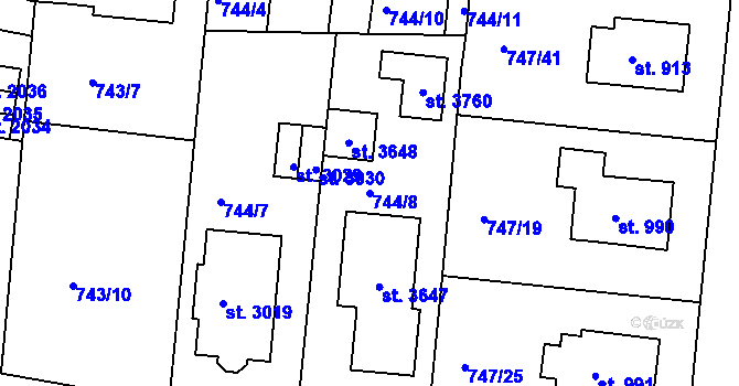 Parcela st. 744/8 v KÚ Nový Hradec Králové, Katastrální mapa