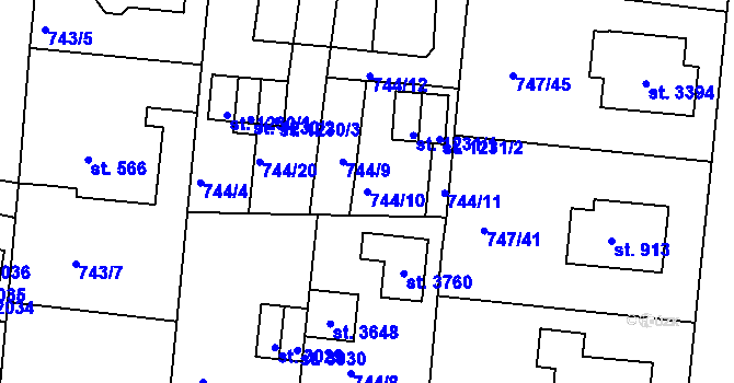 Parcela st. 744/10 v KÚ Nový Hradec Králové, Katastrální mapa
