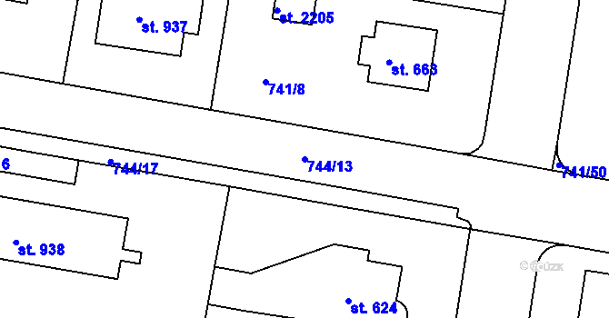 Parcela st. 744/13 v KÚ Nový Hradec Králové, Katastrální mapa