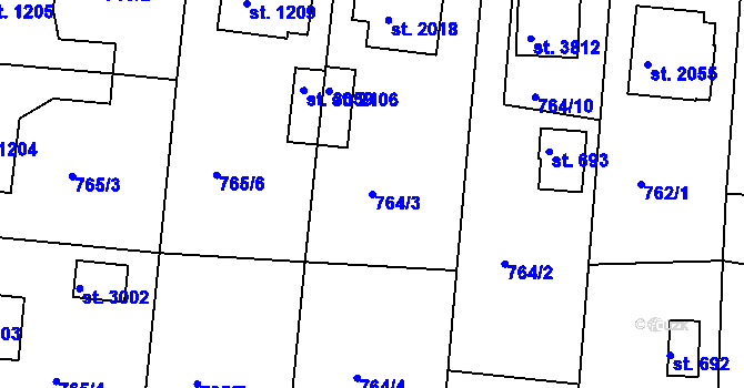 Parcela st. 764/3 v KÚ Nový Hradec Králové, Katastrální mapa