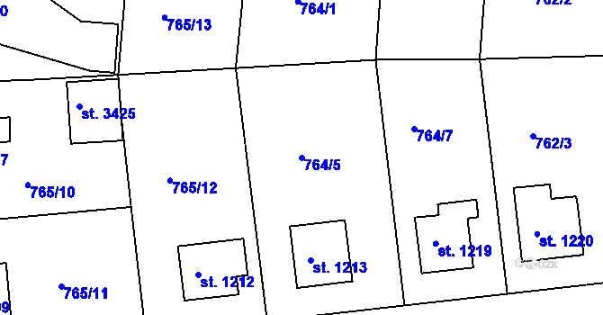 Parcela st. 764/5 v KÚ Nový Hradec Králové, Katastrální mapa