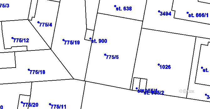 Parcela st. 775/5 v KÚ Nový Hradec Králové, Katastrální mapa