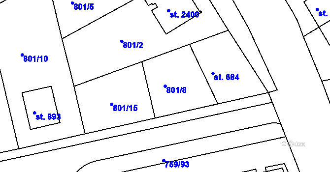 Parcela st. 801/8 v KÚ Nový Hradec Králové, Katastrální mapa