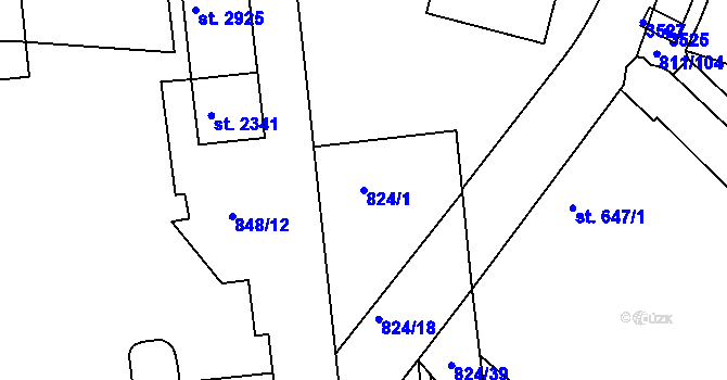 Parcela st. 824/1 v KÚ Nový Hradec Králové, Katastrální mapa