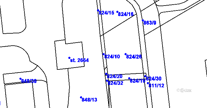 Parcela st. 824/10 v KÚ Nový Hradec Králové, Katastrální mapa