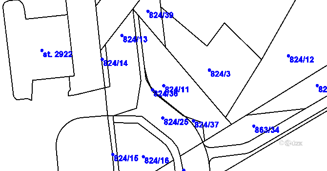 Parcela st. 824/11 v KÚ Nový Hradec Králové, Katastrální mapa