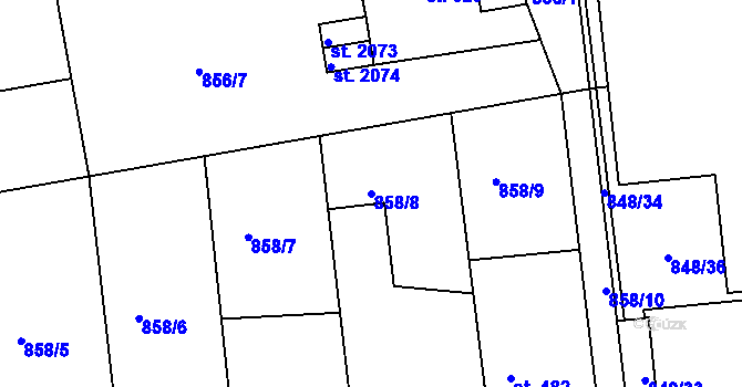 Parcela st. 858/8 v KÚ Nový Hradec Králové, Katastrální mapa