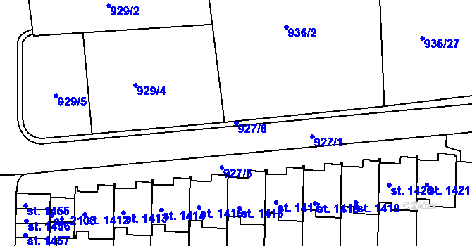 Parcela st. 927/6 v KÚ Nový Hradec Králové, Katastrální mapa
