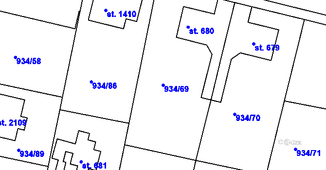 Parcela st. 934/69 v KÚ Nový Hradec Králové, Katastrální mapa