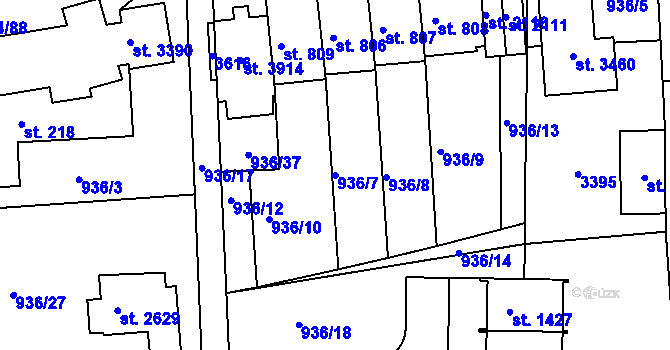 Parcela st. 936/7 v KÚ Nový Hradec Králové, Katastrální mapa