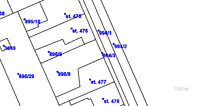 Parcela st. 994/3 v KÚ Nový Hradec Králové, Katastrální mapa