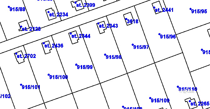 Parcela st. 915/98 v KÚ Nový Hradec Králové, Katastrální mapa