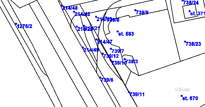 Parcela st. 739/12 v KÚ Nový Hradec Králové, Katastrální mapa