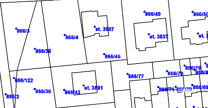 Parcela st. 866/45 v KÚ Nový Hradec Králové, Katastrální mapa