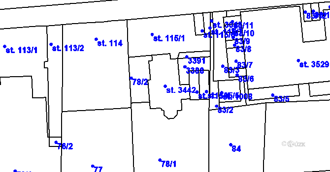 Parcela st. 3442 v KÚ Nový Hradec Králové, Katastrální mapa
