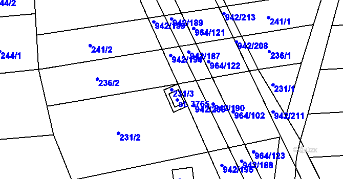 Parcela st. 231/3 v KÚ Nový Hradec Králové, Katastrální mapa