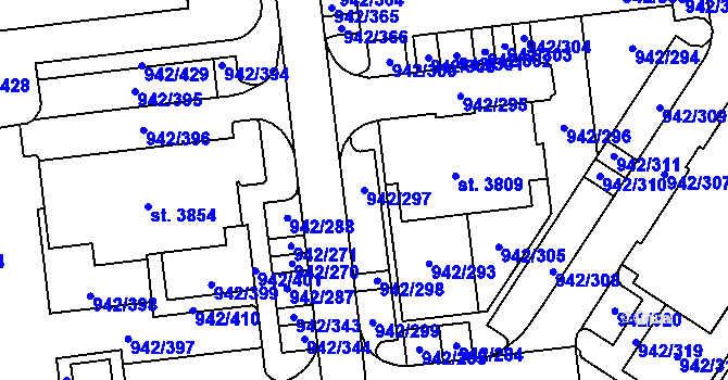 Parcela st. 942/297 v KÚ Nový Hradec Králové, Katastrální mapa