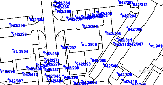 Parcela st. 3809 v KÚ Nový Hradec Králové, Katastrální mapa