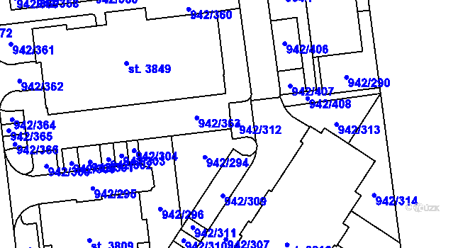 Parcela st. 942/312 v KÚ Nový Hradec Králové, Katastrální mapa