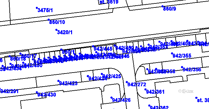 Parcela st. 942/447 v KÚ Nový Hradec Králové, Katastrální mapa