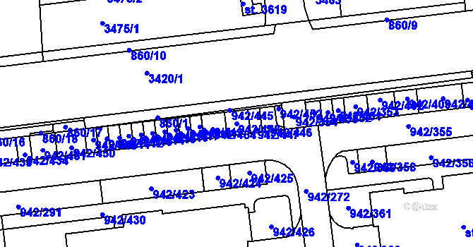 Parcela st. 942/448 v KÚ Nový Hradec Králové, Katastrální mapa
