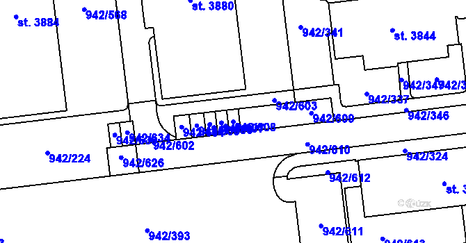 Parcela st. 942/608 v KÚ Nový Hradec Králové, Katastrální mapa